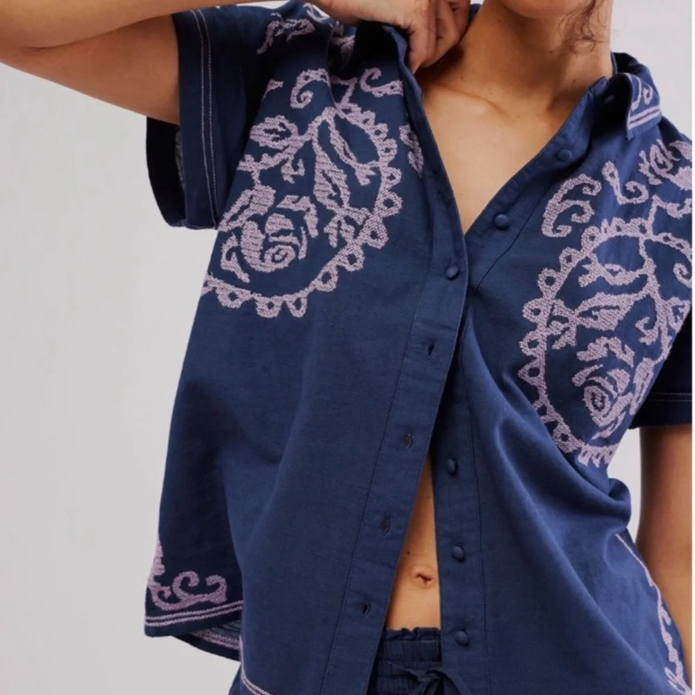 Free People Summer Love Embroidered Top